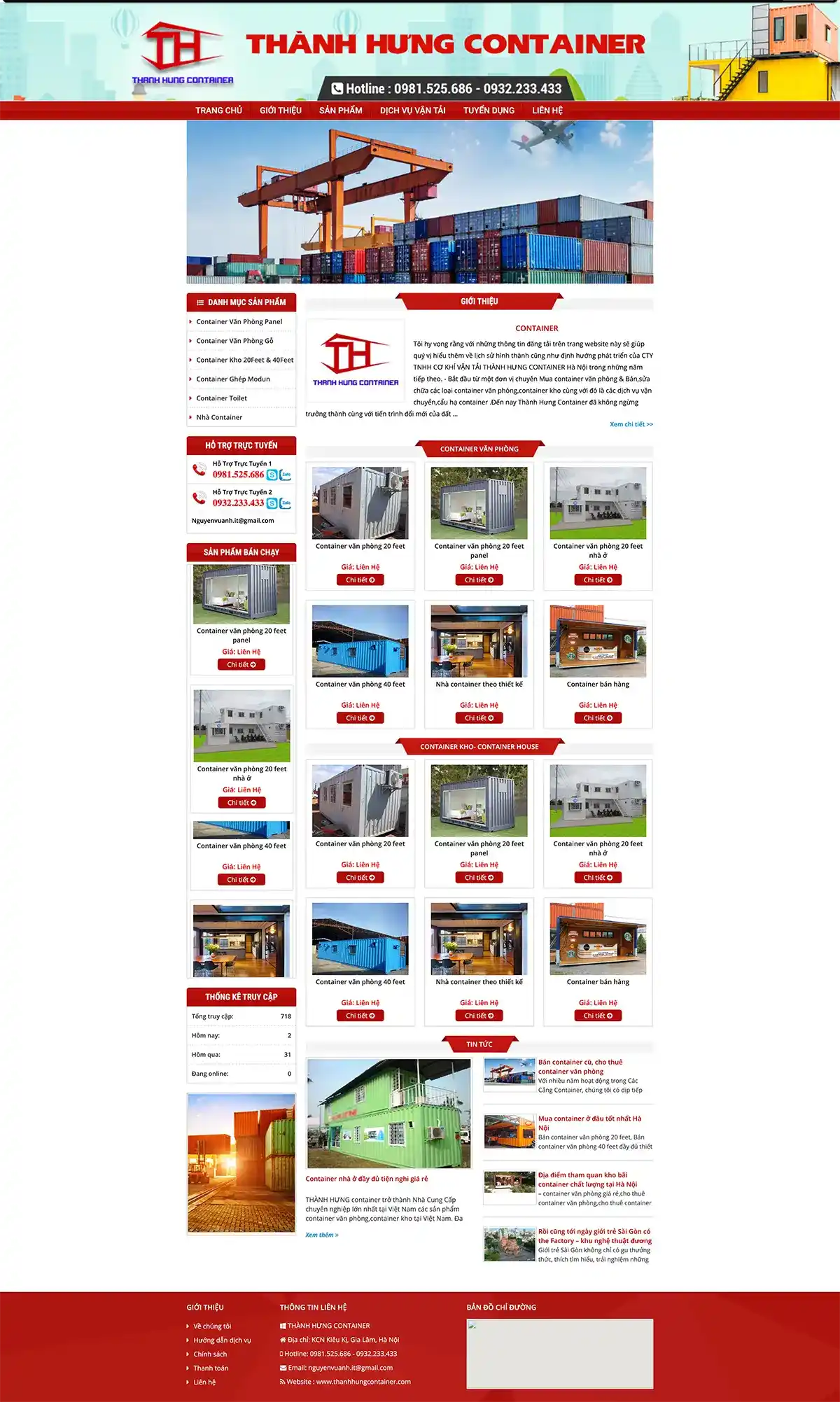 Giao diện website cũ của Thành Hưng Container