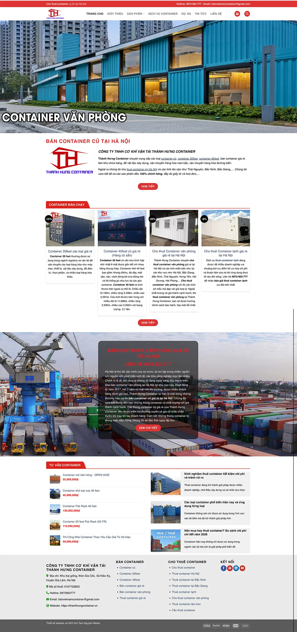 Giao diện website Thành Hưng Container sau khi thiết kế mới
